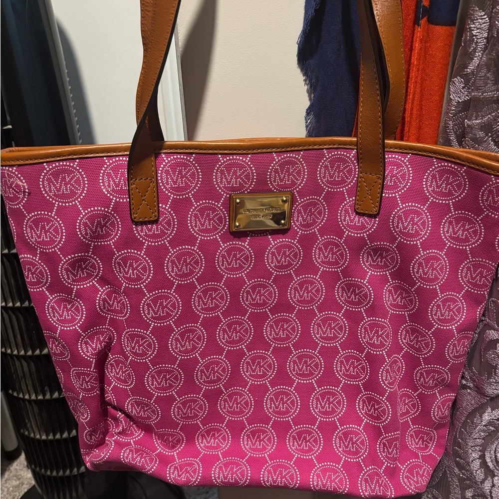 Michael Kors Pink and Brown Tote Bag with Iconic MK Logo